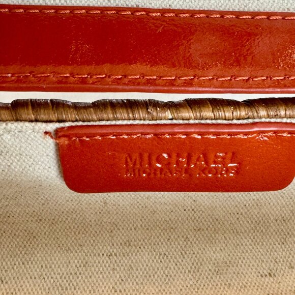 MICHAEL KORS - Santorini Wicker Rattan Orange Leather Clutch - Picture 5 of 9